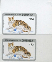 DOMINICA 1984. Cats Calico Shorthair 15c. IMPERF.CORNER.PAIR