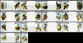 GUYANA 1990 Birds. IMPERF.GUTTER.PAIRS :27 stamps + PROGRESSIVE PROOFS :4 stages