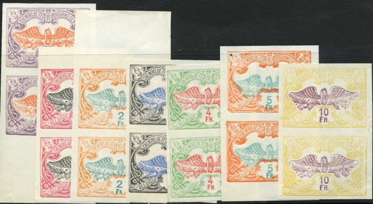 BELGIUM 1902. Railway stamps 1f.1.10f.2f.3f.4f.5f &10f Imperf.proof.pairs :7 pairs