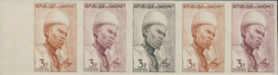 DAHOMEY 1963. Strong Guy 3f. PROOFS:5-STRIP