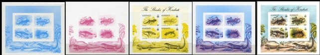 KIRIBATI 1987. Reptiles Lizards IMPERF.sheetlet.+ PROGRESSIVE PROOFS :4 stages