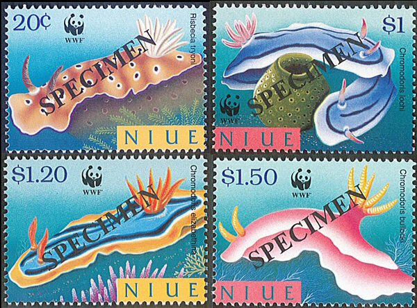 NIUE 1999 WWF. Nudibranchs 4 values. Ovpt.SPECIMEN.Set:4 values