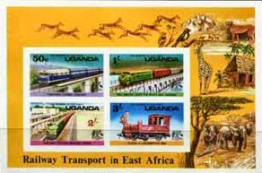 UGANDA 1976. railway trains. Imperf.souvenir sheet.BULK:2x - Click Image to Close